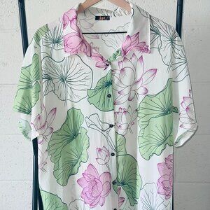 Luz Water Lily Chiffon Button Front Dress Size 2X Floral Pockets